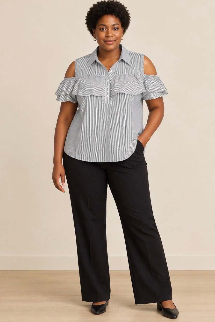MICHAEL Michael Kors Blue & White Pinstripe Cold-Shoulder Blouse XL